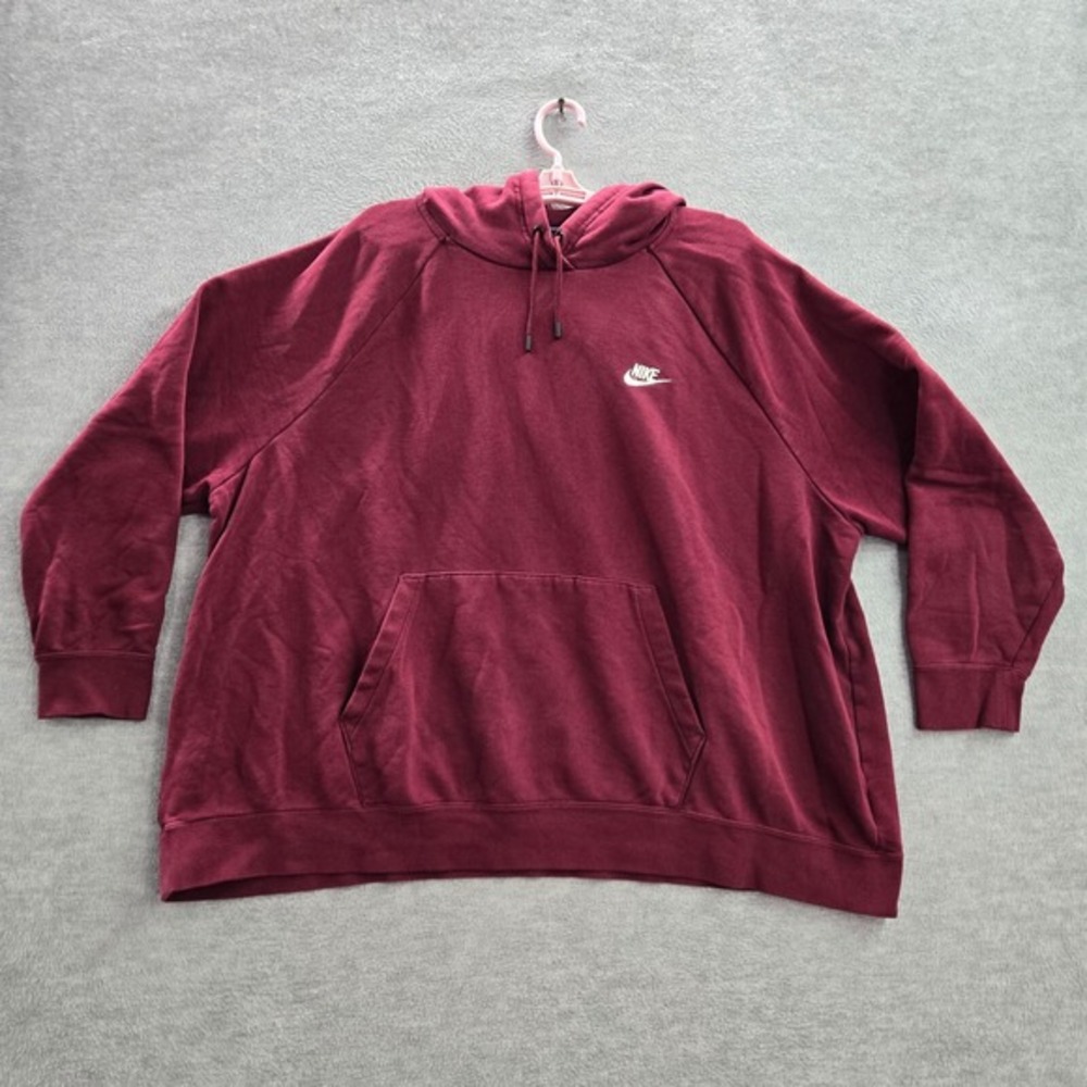Nike Women Hoodie 3X Red NIKE ESSENTIAL PULLOVER FLEECE Logo Cotton Polyester